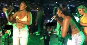 Yaa Jackson shows off her boobs during performance on stage